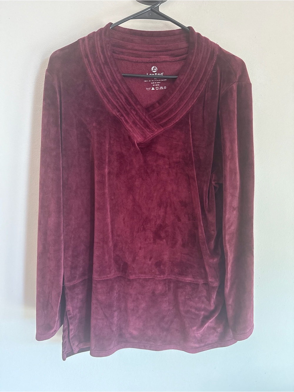 Leg End Womens XL Burgundy Velour Long Sleeve V-Neck Pullover Top Wine Red